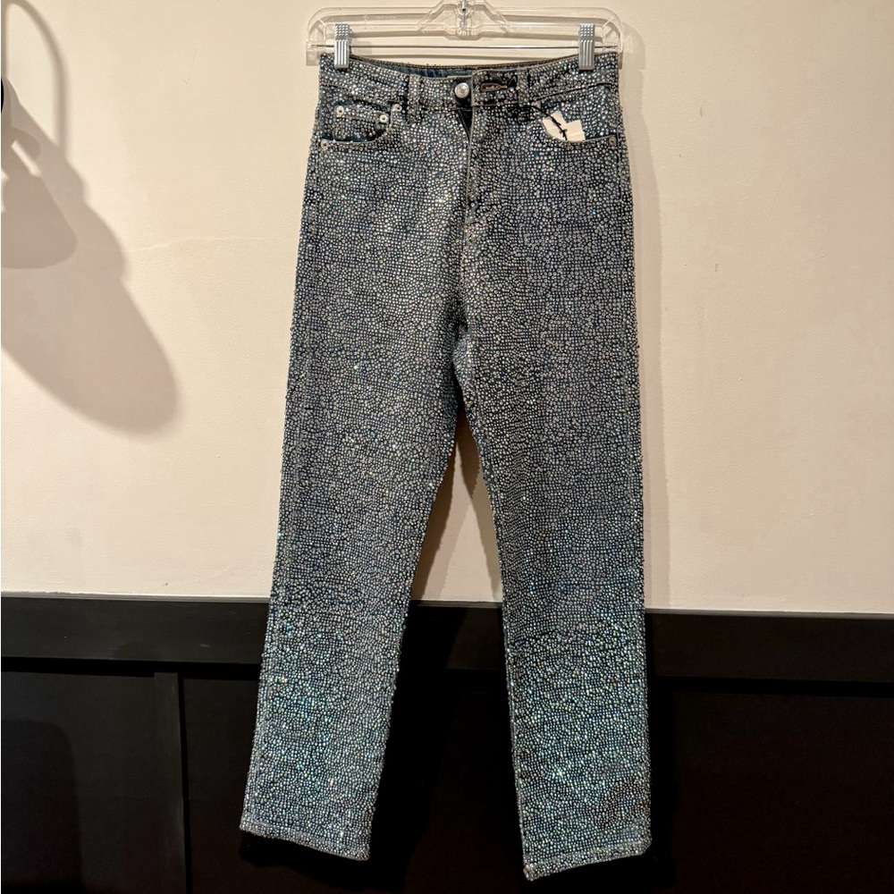 Topshop MOTO Limited Edition Diamante Crystal High Rise Straight leg jeans